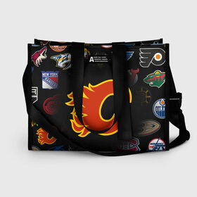 Сумка-шоппер 3D с принтом Calgary Flames (Z) в Ухте, 100% полиэстер | застегивается на металлическую кнопку; внутренний карман застегивается на молнию. Стенки укреплены специальным мягким материалом, чтобы защитить содержимое от несильных ударов
 | anaheim ducks | arizona coyotes | boston bruins | buffalo sabres | calgary flames | canadiens de montreal | carolina hurricanes | chicago blackhawks | colorado avalanche | columbus blue jackets | dallas stars | detroit red wings | edmonton oil | hockey | 