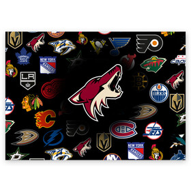 Поздравительная открытка с принтом Arizona Coyotes | NHL (Z) в Ухте, 100% бумага | плотность бумаги 280 г/м2, матовая, на обратной стороне линовка и место для марки
 | anaheim ducks | arizona coyotes | boston bruins | buffalo sabres | calgary flames | canadiens de montreal | carolina hurricanes | chicago blackhawks | colorado avalanche | columbus blue jackets | dallas stars | detroit red wings | edmonton oil | hockey | 