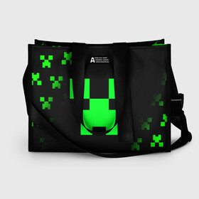 Сумка-шоппер 3D с принтом MINECRAFT CREEPER в Ухте, 100% полиэстер | застегивается на металлическую кнопку; внутренний карман застегивается на молнию. Стенки укреплены специальным мягким материалом, чтобы защитить содержимое от несильных ударов
 | block | creeper | cube | minecraft | pixel | блок | геометрия | крафт | крипер | кубики | майнкрафт | пиксели