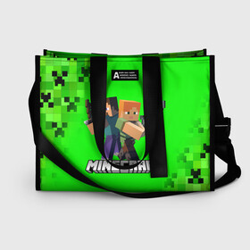 Сумка-шоппер 3D с принтом MINECRAFT в Ухте, 100% полиэстер | застегивается на металлическую кнопку; внутренний карман застегивается на молнию. Стенки укреплены специальным мягким материалом, чтобы защитить содержимое от несильных ударов
 | block | creeper | cube | minecraft | pixel | блок | геометрия | крафт | крипер | кубики | майнкрафт | пиксели