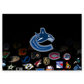 Поздравительная открытка с принтом NHL Vancouver Canucks | НХЛ (Z) в Ухте, 100% бумага | плотность бумаги 280 г/м2, матовая, на обратной стороне линовка и место для марки
 | anaheim ducks | arizona coyotes | boston bruins | buffalo sabres | canadiens de montreal | carolina hurricanes | chicago blackhawks | colorado | hockey | nhl | vancouver canucks | нхл | паттерн | спорт | хоккей