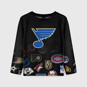 Детский лонгслив 3D с принтом NHL St. Louis Blues (Z) в Ухте, 100% полиэстер | длинные рукава, круглый вырез горловины, полуприлегающий силуэт
 | anaheim ducks | arizona coyotes | boston bruins | buffalo sabres | canadiens de montreal | carolina hurricanes | chicago blackhawks | colorado | hockey | nhl | st. louis blues | нхл | паттерн | спорт | хоккей