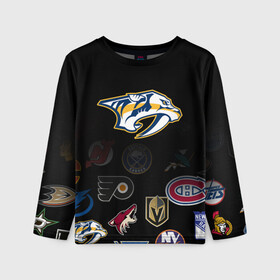 Детский лонгслив 3D с принтом NHL Nashville Predators (Z) в Ухте, 100% полиэстер | длинные рукава, круглый вырез горловины, полуприлегающий силуэт
 | anaheim ducks | arizona coyotes | boston bruins | buffalo sabres | canadiens de montreal | carolina hurricanes | chicago blackhawks | colorado | hockey | nashville predators | nhl | нхл | паттерн | спорт | хоккей