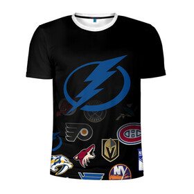 Мужская футболка 3D спортивная с принтом NHL Tampa Bay Lightning (Z) в Ухте, 100% полиэстер с улучшенными характеристиками | приталенный силуэт, круглая горловина, широкие плечи, сужается к линии бедра | Тематика изображения на принте: anaheim ducks | arizona coyotes | boston bruins | buffalo sabres | canadiens de montreal | carolina hurricanes | chicago blackhawks | colorado | hockey | nhl | tampa bay lightning | нхл | паттерн | спорт | хоккей