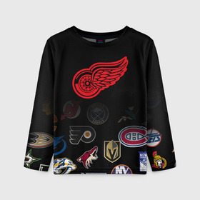 Детский лонгслив 3D с принтом NHL Detroit Red Wings (Z) в Ухте, 100% полиэстер | длинные рукава, круглый вырез горловины, полуприлегающий силуэт
 | anaheim ducks | arizona coyotes | boston bruins | buffalo sabres | calgary flames | canadiens de montreal | carolina hurricanes | colorado | detroit red wings | hockey | nhl | нхл | паттерн | спорт | хоккей