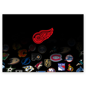 Поздравительная открытка с принтом NHL Detroit Red Wings (Z) в Ухте, 100% бумага | плотность бумаги 280 г/м2, матовая, на обратной стороне линовка и место для марки
 | anaheim ducks | arizona coyotes | boston bruins | buffalo sabres | calgary flames | canadiens de montreal | carolina hurricanes | colorado | detroit red wings | hockey | nhl | нхл | паттерн | спорт | хоккей