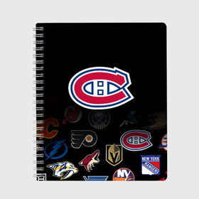Тетрадь с принтом NHL Canadiens de Montr?al (Z) в Ухте, 100% бумага | 48 листов, плотность листов — 60 г/м2, плотность картонной обложки — 250 г/м2. Листы скреплены сбоку удобной пружинной спиралью. Уголки страниц и обложки скругленные. Цвет линий — светло-серый
 | anaheim ducks | arizona coyotes | boston bruins | buffalo sabres | calgary flames | canadiens de montreal | carolina hurricanes | chicago blackhawks | colorado | hockey | nhl | нхл | паттерн | спорт | хоккей
