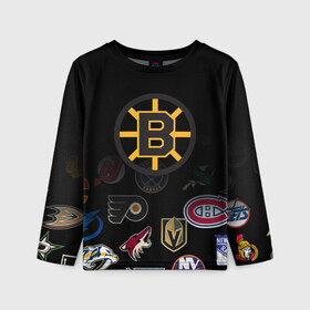 Детский лонгслив 3D с принтом NHL Boston Bruins (Z) в Ухте, 100% полиэстер | длинные рукава, круглый вырез горловины, полуприлегающий силуэт
 | anaheim ducks | arizona coyotes | boston bruins | buffalo sabres | calgary flames | canadiens de montreal | carolina hurricanes | chicago blackhawks | colorado | hockey | nhl | нхл | паттерн | спорт | хоккей