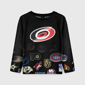 Детский лонгслив 3D с принтом NHL Carolina Hurricanes (Z) в Ухте, 100% полиэстер | длинные рукава, круглый вырез горловины, полуприлегающий силуэт
 | anaheim ducks | arizona coyotes | boston bruins | buffalo sabres | calgary flames | canadiens de montreal | carolina hurricanes | chicago blackhawks | colorado | hockey | nhl | нхл | паттерн | спорт | хоккей