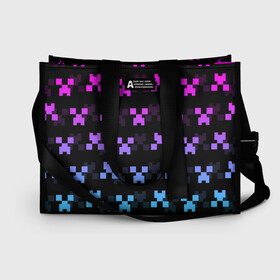 Сумка-шоппер 3D с принтом MINECRAFT CREEPER NEON в Ухте, 100% полиэстер | застегивается на металлическую кнопку; внутренний карман застегивается на молнию. Стенки укреплены специальным мягким материалом, чтобы защитить содержимое от несильных ударов
 | block | creeper | cube | minecraft | neon | pixel | блок | геометрия | крафт | крипер | кубики | майнкрафт | неон | пиксели