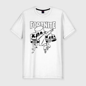 Мужская футболка премиум с принтом FORTNITE x MARSHMELLO в Ухте, 92% хлопок, 8% лайкра | приталенный силуэт, круглый вырез ворота, длина до линии бедра, короткий рукав | deadmau5 | fortnite | fortnite 2 | fortnite x маршмелло | ikonik | marshmello | ninja | ninja streamer | raven | travis scott | ворон | иконик | ниндзя | пили | рейвен | трэвис скотт | фортнайт