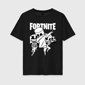 Женская футболка хлопок Oversize с принтом FORTNITE x MARSHMELLO в Ухте, 100% хлопок | свободный крой, круглый ворот, спущенный рукав, длина до линии бедер
 | deadmau5 | fortnite | fortnite 2 | fortnite x маршмелло | ikonik | marshmello | ninja | ninja streamer | raven | travis scott | ворон | иконик | ниндзя | пили | рейвен | трэвис скотт | фортнайт
