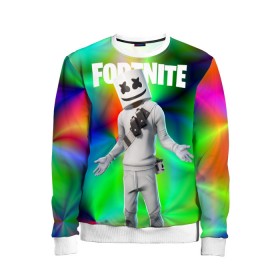 Детский свитшот 3D с принтом FORTNITE x MARSHMELLO в Ухте, 100% полиэстер | свободная посадка, прямой крой, мягкая тканевая резинка на рукавах и понизу свитшота | deadmau5 | fortnite | fortnite 2 | fortnite x маршмелло | ikonik | marshmello | ninja | ninja streamer | raven | travis scott | ворон | иконик | ниндзя | пили | рейвен | трэвис скотт | фортнайт