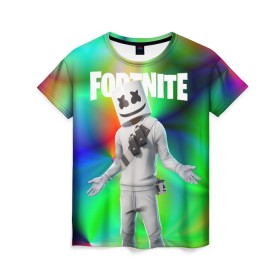 Женская футболка 3D с принтом FORTNITE x MARSHMELLO в Ухте, 100% полиэфир ( синтетическое хлопкоподобное полотно) | прямой крой, круглый вырез горловины, длина до линии бедер | deadmau5 | fortnite | fortnite 2 | fortnite x маршмелло | ikonik | marshmello | ninja | ninja streamer | raven | travis scott | ворон | иконик | ниндзя | пили | рейвен | трэвис скотт | фортнайт