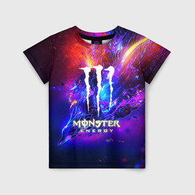 Детская футболка 3D с принтом MONSTER ENERGY в Ухте, 100% гипоаллергенный полиэфир | прямой крой, круглый вырез горловины, длина до линии бедер, чуть спущенное плечо, ткань немного тянется | Тематика изображения на принте: amg | auto | bmw | honda | jdm | mercedes | nissan | porsche | racing | sport | subar | toyota | автомобил | автомобильные | киа | лексус | марка | машины | митсубиси | ниссан | порше | спорт | субару | тесла | тойота | хонда