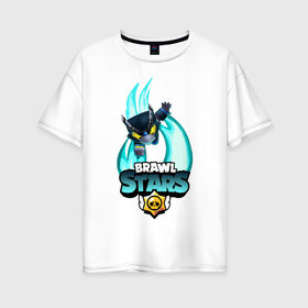 Женская футболка хлопок Oversize с принтом BRAWL STARS MECHA CROW в Ухте, 100% хлопок | свободный крой, круглый ворот, спущенный рукав, длина до линии бедер
 | 8 bit | brawl stars | crow | leon | leon shark | max | mecha | mecha crow | mr.p | sally leon | shark | sprout | tara | virus 8 bit | werewolf leon | акула | берли | бравл старс | ворон | макс | оборотень