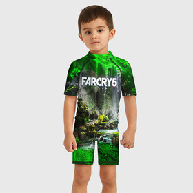 Детский купальный костюм 3D с принтом FARCRY5 в Ухте, Полиэстер 85%, Спандекс 15% | застежка на молнии на спине | Тематика изображения на принте: far cry | farcry | game | ubisof | выживание | джунгли | игры | остров | фар край