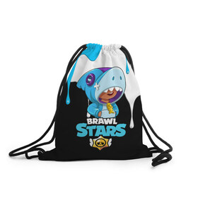 Рюкзак-мешок 3D с принтом BRAWL STARS SHARK. в Ухте, 100% полиэстер | плотность ткани — 200 г/м2, размер — 35 х 45 см; лямки — толстые шнурки, застежка на шнуровке, без карманов и подкладки | 8 bit | brawl stars | crow | leon | leon shark | max | mecha | mecha crow | mr.p | sally leon | shark | sprout | tara | virus 8 bit | werewolf leon | акула | берли | бравл старс | ворон | макс | оборотень