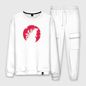 Мужской костюм хлопок с принтом Godzilla в Ухте, 100% хлопок | на свитшоте круглая горловина, мягкая резинка по низу. Брюки заужены к низу, на них два вида карманов: два “обычных” по бокам и два объемных, с клапанами, расположенные ниже линии бедра. Брюки с мягкой трикотажной резинкой на поясе и по низу штанин. В поясе для дополнительного комфорта — широкие завязки | godzilla | годзила | годзилла