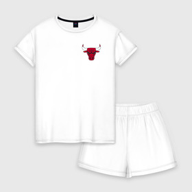 Женская пижама с шортиками хлопок с принтом Chicago Bulls в Ухте, 100% хлопок | футболка прямого кроя, шорты свободные с широкой мягкой резинкой | 23 | air jordan | bulls | chicago bulls | jordan | michael jordan | nba | paris saint germain | psg | red | sport | быки | джордан | майкл джордан | псж | спорт | чикаго буллс