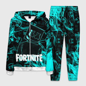 Мужской костюм 3D с принтом Fortnite Marshmello в Ухте, 100% полиэстер | Манжеты и пояс оформлены тканевой резинкой, двухслойный капюшон со шнурком для регулировки, карманы спереди | archetype | fortnite | fortnite x | game | ikonik | marshmello | raven | архетип | ворон | игра | иконик | маршмелло | фортнайт