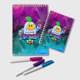 Блокнот с принтом BRAWL STARS SPROUT в Ухте, 100% бумага | 48 листов, плотность листов — 60 г/м2, плотность картонной обложки — 250 г/м2. Листы скреплены удобной пружинной спиралью. Цвет линий — светло-серый
 | bibi | brawl stars | coach mike | crow | gale | leon | leon shark | max | mecha crow | mortis | mr.p | phoenix | sally leon | sandy | spike | sprout | tara | unicorn | virus 8 bit | werewolf | ворон | оборотень