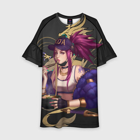 Детское платье 3D с принтом League of legends KDA в Ухте, 100% полиэстер | прямой силуэт, чуть расширенный к низу. Круглая горловина, на рукавах — воланы | Тематика изображения на принте: art | dota | dota 2 | fan | game | hero | league | league of legends | legends | lol | moba | mobile legend | riot game | герои | детские | дота | женские | игра | моба | мужские