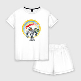 Женская пижама с шортиками хлопок с принтом Бистбой и Киборг в Ухте, 100% хлопок | футболка прямого кроя, шорты свободные с широкой мягкой резинкой | beast boy | cyborg | responsibility | teen titans go | vdsvar | warner bros. | бистбой | вперед | киборг | юные титаны