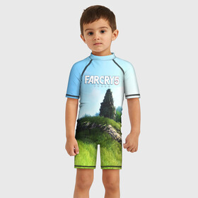 Детский купальный костюм 3D с принтом FARCRY5 в Ухте, Полиэстер 85%, Спандекс 15% | застежка на молнии на спине | Тематика изображения на принте: far cry | farcry | game | ubisof | выживание | джунгли | игры | остров | фар край