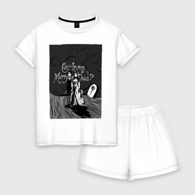 Женская пижама с шортиками хлопок с принтом Can the Living Marry the Dead? в Ухте, 100% хлопок | футболка прямого кроя, шорты свободные с широкой мягкой резинкой | Тематика изображения на принте: corpse bride | emily | scraps | tim burtons | vdgerir | victor van dort | wedding | wine of ages | zombie | свадебный букет | тим бертон | труп невесты