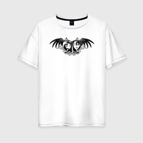 Женская футболка хлопок Oversize с принтом Winged heart в Ухте, 100% хлопок | свободный крой, круглый ворот, спущенный рукав, длина до линии бедер
 | corpse bride | emily | scraps | tim burtons | vdgerir | victor van dort | wedding | wine of ages | zombie | свадебный букет | тим бертон | труп невесты