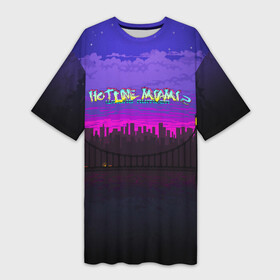 Платье-футболка 3D с принтом HOTLINE MIAMI2 в Ухте,  |  | abstraction games | dennaton games | devolver digital | game | hotline miami | hotline miami 2: wrong number | retrowave | synthwave | мотель | мотель майами