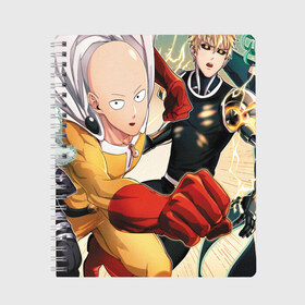 Тетрадь с принтом One Punch Man в Ухте, 100% бумага | 48 листов, плотность листов — 60 г/м2, плотность картонной обложки — 250 г/м2. Листы скреплены сбоку удобной пружинной спиралью. Уголки страниц и обложки скругленные. Цвет линий — светло-серый
 | one punch man | saitama | ванпанчмен | герои | люди | персонажи | сайтама