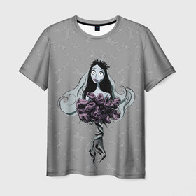 Мужская футболка 3D с принтом Emilys Bouquet в Ухте, 100% полиэфир | прямой крой, круглый вырез горловины, длина до линии бедер | corpse bride | emily | scraps | tim burtons | vdgerir | victor van dort | wedding | wine of ages | zombie | свадебный букет | тим бертон | труп невесты