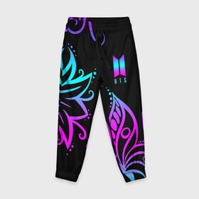 Детские брюки 3D с принтом  BTS в Ухте, 100% полиэстер | манжеты по низу, эластичный пояс регулируется шнурком, по бокам два кармана без застежек, внутренняя часть кармана из мелкой сетки | Тематика изображения на принте: bangtan | bighit | boy | fake love | j hope | jimin | jin | jungkook | korea | kpop | live | luv | mic drop | rm | suga | v | with | бтс | кей | поп