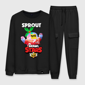 Мужской костюм хлопок с принтом BRAWL STARS TROPICAL SPROUT в Ухте, 100% хлопок | на свитшоте круглая горловина, мягкая резинка по низу. Брюки заужены к низу, на них два вида карманов: два “обычных” по бокам и два объемных, с клапанами, расположенные ниже линии бедра. Брюки с мягкой трикотажной резинкой на поясе и по низу штанин. В поясе для дополнительного комфорта — широкие завязки | brawl stars | crow | gale | leon | leon shark | max | mr.p | sally leon | shark | sprout | tara | tropical sprout | virus 8 bit | werewolf leon | акула | берли | бравл старс | ворон | макс | оборотень