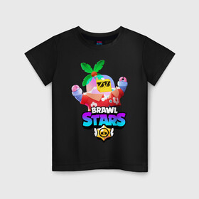 Детская футболка хлопок с принтом BRAWL STARS TROPICAL SPROUT. в Ухте, 100% хлопок | круглый вырез горловины, полуприлегающий силуэт, длина до линии бедер | brawl stars | crow | gale | leon | leon shark | max | mr.p | sally leon | shark | sprout | tara | tropical sprout | virus 8 bit | werewolf leon | акула | берли | бравл старс | ворон | макс | оборотень