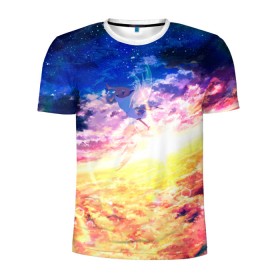 Мужская футболка 3D спортивная с принтом Fallen angel anime art в Ухте, 100% полиэстер с улучшенными характеристиками | приталенный силуэт, круглая горловина, широкие плечи, сужается к линии бедра | Тематика изображения на принте: angel | anime | art | fallen | sky | stars | sunset | ангел | аниме | арт | закат | звезды | небо | падший