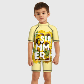 Детский купальный костюм 3D с принтом Лето в Ухте, Полиэстер 85%, Спандекс 15% | застежка на молнии на спине | summer | sun | жара | каникулы | лето | море | отпуск | песок | пляж | подсолнух | подсолнухи | солнце