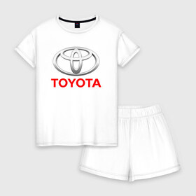 Женская пижама с шортиками хлопок с принтом TOYOTA в Ухте, 100% хлопок | футболка прямого кроя, шорты свободные с широкой мягкой резинкой | auto | sport | toyota | авто | автомобиль | автомобильные | бренд | марка | машины | спорт | тойота