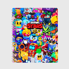 Тетрадь с принтом Brawl Stars Все новые бравлы в Ухте, 100% бумага | 48 листов, плотность листов — 60 г/м2, плотность картонной обложки — 250 г/м2. Листы скреплены сбоку удобной пружинной спиралью. Уголки страниц и обложки скругленные. Цвет линий — светло-серый
 | 8 bit | brawl | crow | leon | max | mecha | nani | rogue | sally | spike | sprout | stars | werewolf | wolf | бравл | волк | ворон | леон | макс | мортис | нани | оборотень | ребенку | робот | салли | спраут | старс | школьный