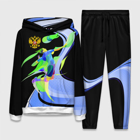 Женский костюм 3D (с толстовкой) с принтом Волейбол | Россия в Ухте,  |  | asics | haikyuu | mizuno | ru | rus | russia | volleyball | аниме | аниме волейбол | волейбол | герб | россии | россия | русь | сборная | сборняк | синяя | спорт | спортивная | форма | хайкю | школьная