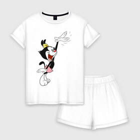 Женская пижама с шортиками хлопок с принтом Дот Уорнер.Animaniacs в Ухте, 100% хлопок | футболка прямого кроя, шорты свободные с широкой мягкой резинкой | Тематика изображения на принте: animaniacs | dot warner | vdpartat | дот уорнер | озорные анимашки