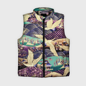 Женский жилет утепленный 3D с принтом Японская вышивка с журавлями в Ухте,  |  | textures | азиатский | азия | весна | восточный | вышивка сашико | вышивка японская | журавли | журавли вышивка | журавли летят | кимоно | крылья | лето | полет | природа | птицы | птичья стая | текстуры