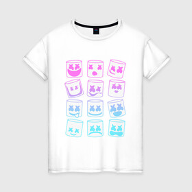 Женская футболка хлопок с принтом FORTNITE x MARSHMELLO в Ухте, 100% хлопок | прямой крой, круглый вырез горловины, длина до линии бедер, слегка спущенное плечо | deadmau5 | fortnite | fortnite 2 | fortnite x маршмелло | ikonik | marshmello | ninja | ninja streamer | raven | travis scott | ворон | иконик | ниндзя | пили | рейвен | трэвис скотт | фортнайт