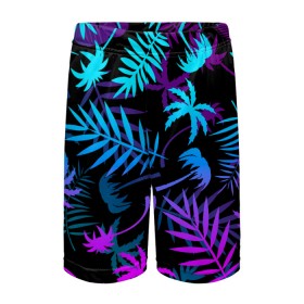 Детские спортивные шорты 3D с принтом ТРОПИЧЕСКИЕ ПАЛЬМЫ. в Ухте,  100% полиэстер
 | пояс оформлен широкой мягкой резинкой, ткань тянется
 | 