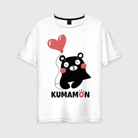 Женская футболка хлопок Oversize с принтом Kumamon в Ухте, 100% хлопок | свободный крой, круглый ворот, спущенный рукав, длина до линии бедер
 | fire | for | glory | hell | japan | kumamon | of course | ofc | satan | the | иероглифы | кумамон | медведь | огонь | пожар | сатана | япония