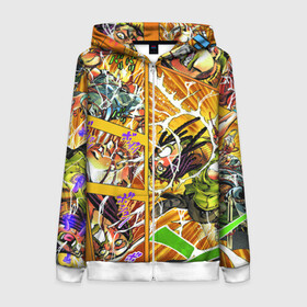 Женская толстовка 3D на молнии с принтом Оранжевый комикс JoJo в Ухте, 100% полиэстер | длина до линии бедра, манжеты и пояс оформлены мягкой тканевой резинкой, двухслойный капюшон со шнурком для регулировки, спереди молния, по бокам два кармана | anime | jojo | аниме | джоджо | жожо | комикс | манга | мультик | мультфильм | персонаж