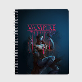 Тетрадь с принтом Vampire The Masquerade в Ухте, 100% бумага | 48 листов, плотность листов — 60 г/м2, плотность картонной обложки — 250 г/м2. Листы скреплены сбоку удобной пружинной спиралью. Уголки страниц и обложки скругленные. Цвет линий — светло-серый
 | bloodlines 2 | vampire | vampire the masquerade | vampire the masquerade bloodlines 2 | vampire: the masquerade – bloodlines 2