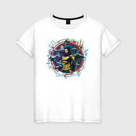 Женская футболка хлопок с принтом AQUAMAN в Ухте, 100% хлопок | прямой крой, круглый вырез горловины, длина до линии бедер, слегка спущенное плечо | aquaman | atlanna | atlantean soldier | black manta | brine king | mera | orm | vdgerir | аквамен | аквамэн | артур карри | атланта | мера